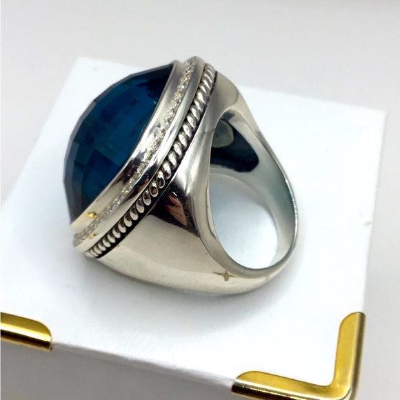 Stunning David Yurman Hampton Blue Topaz w Diamonds Albion Statement Ring! NEW! - Picture 5 of 12